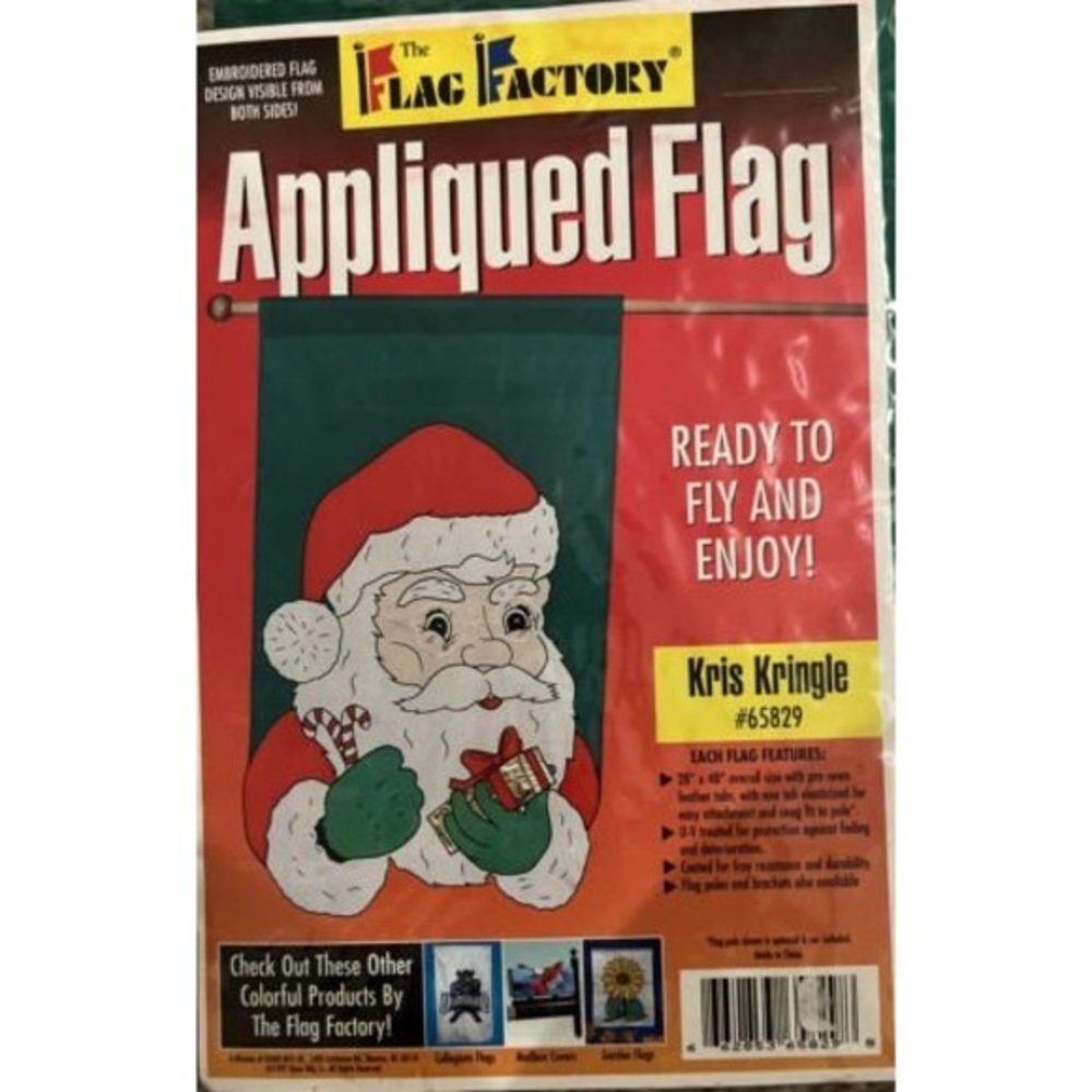 VTG New Christmas‎ Kris Kringle #65829 Appliqued 28"x48" Flag Factory 1997 Santa